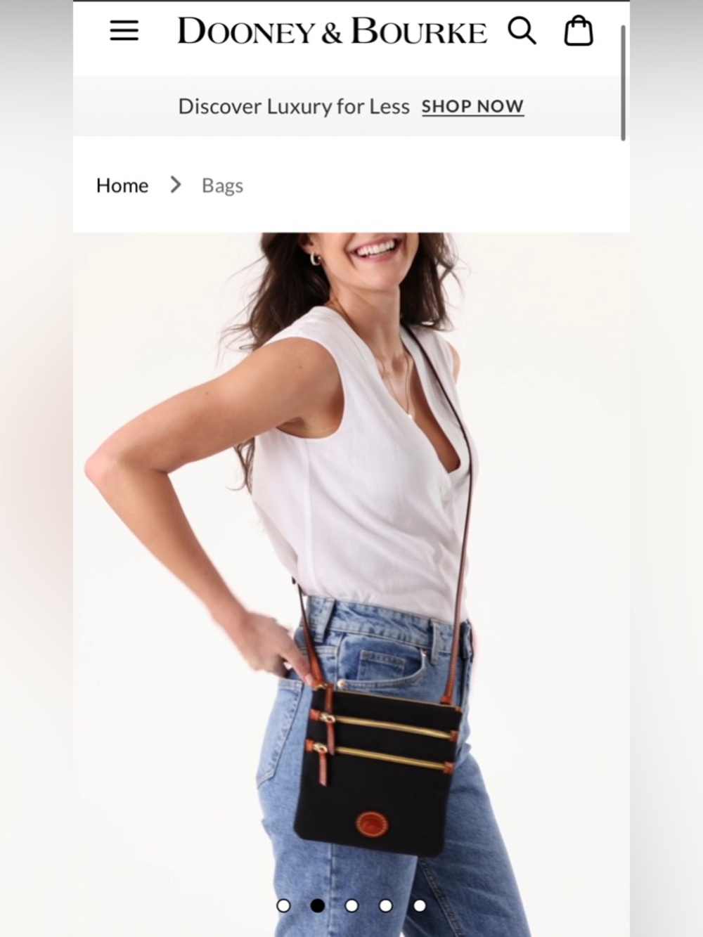 Dooney & Bourke North South Triple Zip Black Crossbody with Brown Leather Strap